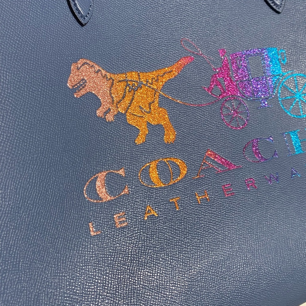 Coach Rexy Purse Highline Tote With Carriage in Blue Bag Rainbow Glitter Logo - Picture 8 of 13